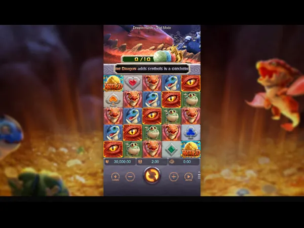 Dragon Hatch mobile slot by PG Soft featuring cute 3D dragons and a vertical layout