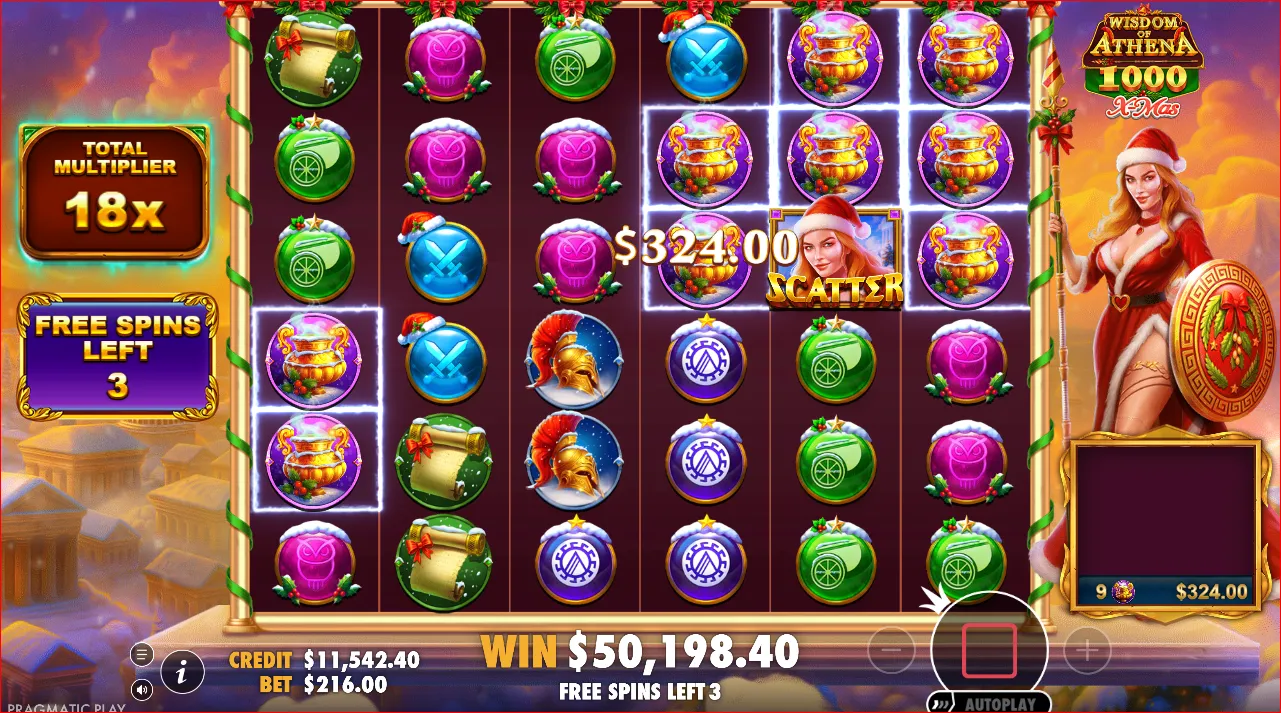 Symbols and Multipliers in Wisdom of Athena 1000 Xmas Slot – Real Money Slot Preview