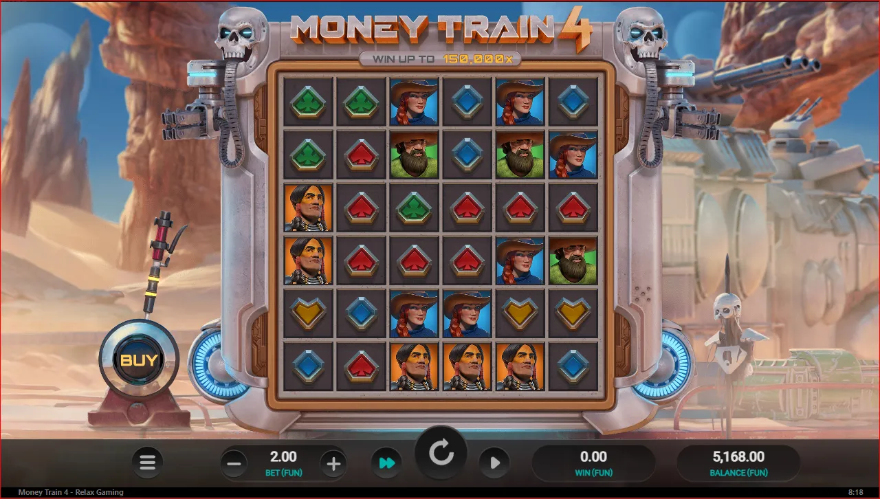 Money Train 4 slot by Relax Gaming showing a futuristic train and cyberpunk western characters
