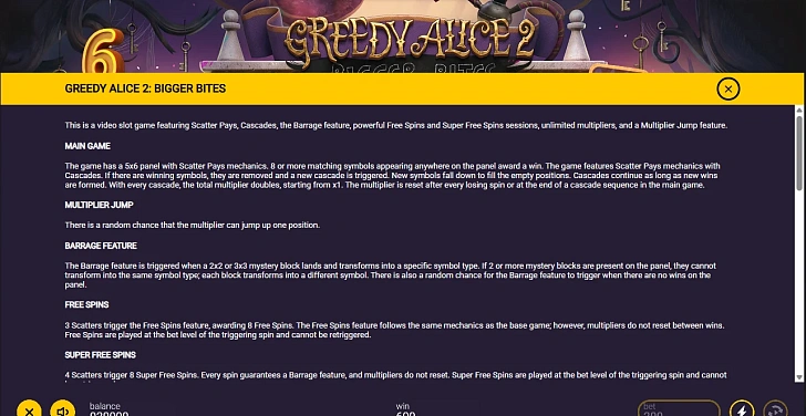 Settings: RTP, game rules, stakes and info panel.