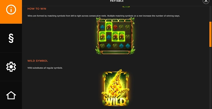 Settings: RTP, game rules, stakes and info panel.