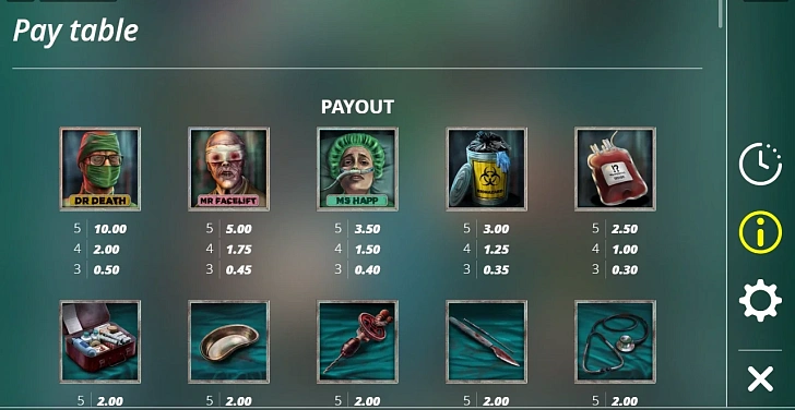 Settings: RTP, game rules, stakes and info panel.
