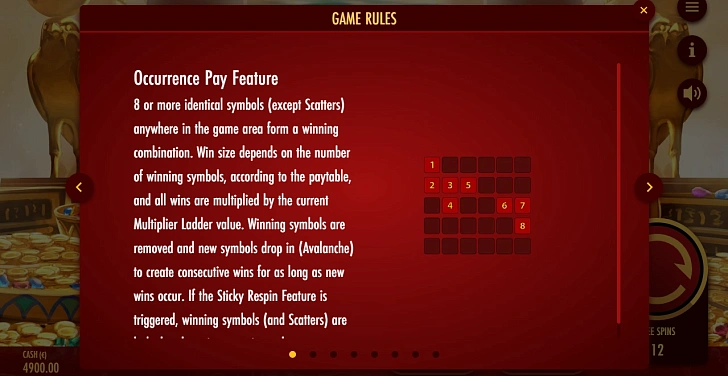 Settings: RTP, game rules, stakes and info panel.