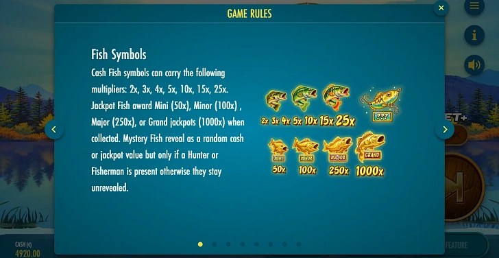 Settings: RTP, game rules, stakes and info panel.