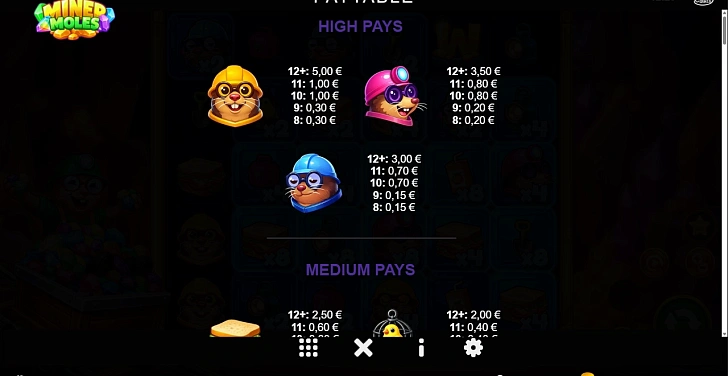 Settings: RTP, game rules, stakes and info panel.