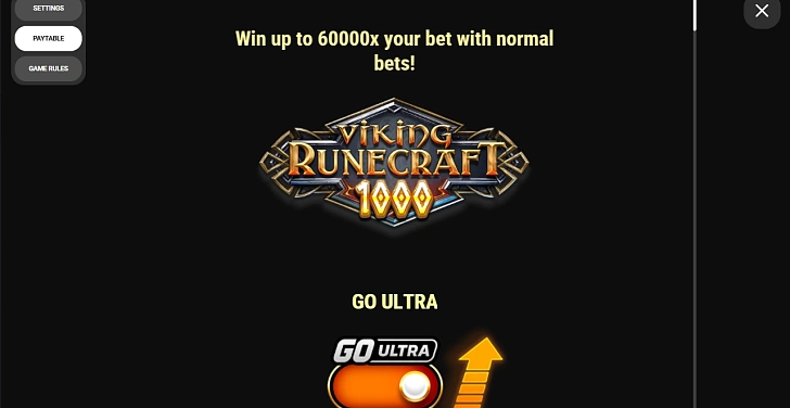 Settings: RTP, game rules, stakes and info panel.