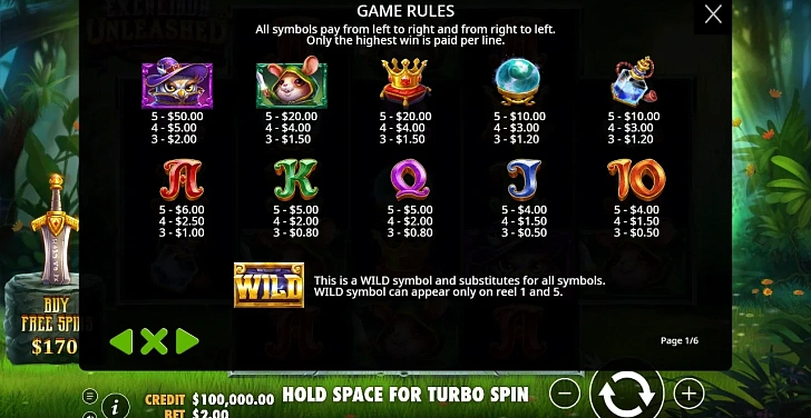 Settings: RTP, game rules, stakes and info panel.
