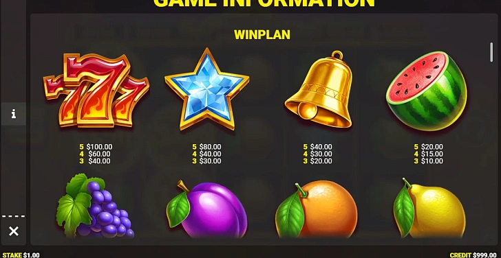 Settings: RTP, game rules, stakes and info panel.