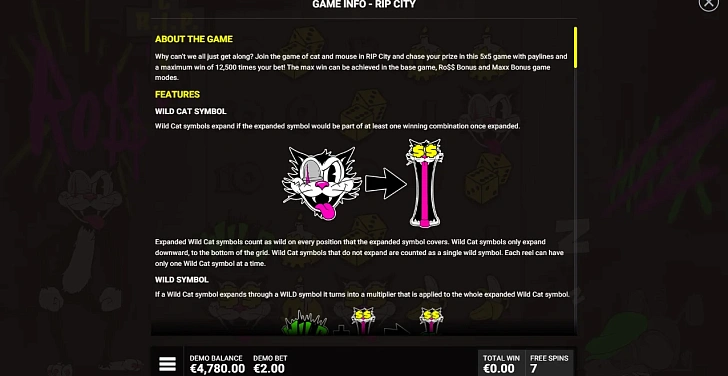 Settings: RTP, game rules, stakes and info panel.