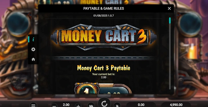 Settings: RTP, game rules, stakes and info panel.