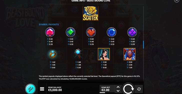 Settings: RTP, game rules, stakes and info panel.