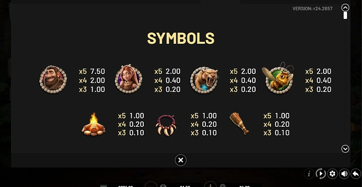 Settings: RTP, game rules, stakes and info panel.