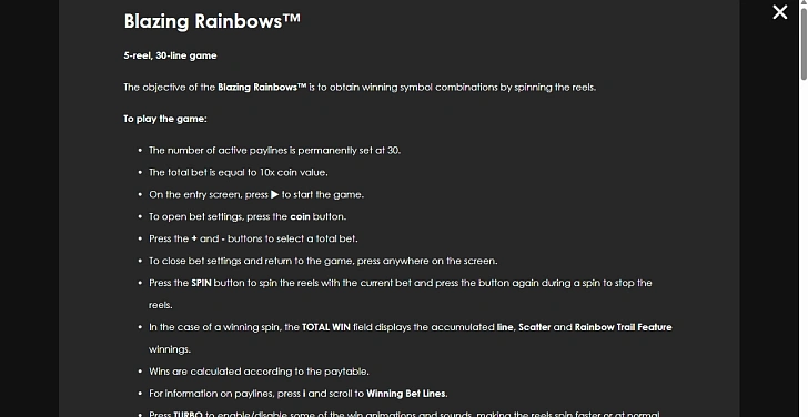 Settings: RTP, game rules, stakes and info panel.