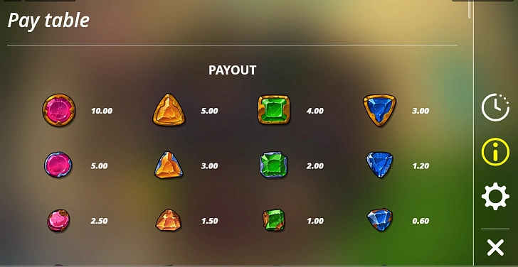 Settings: RTP, game rules, stakes and info panel.