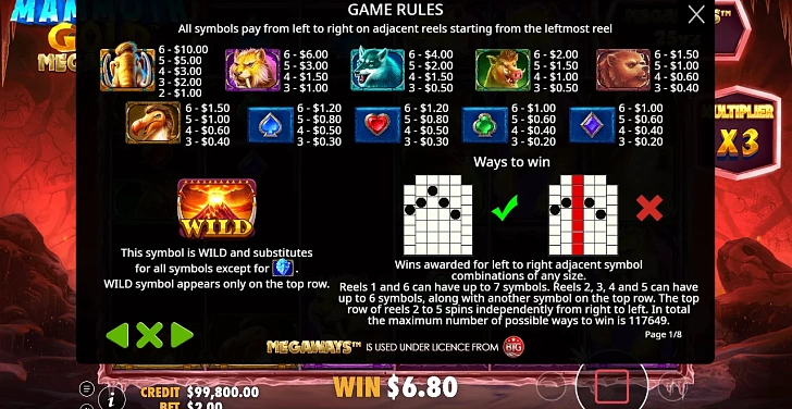 Settings: RTP, game rules, stakes and info panel.