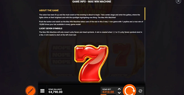 Settings: RTP, game rules, stakes and info panel.