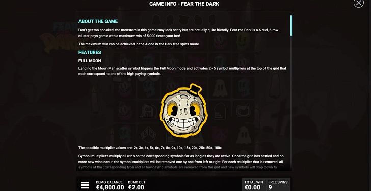 Settings: RTP, game rules, stakes and info panel.