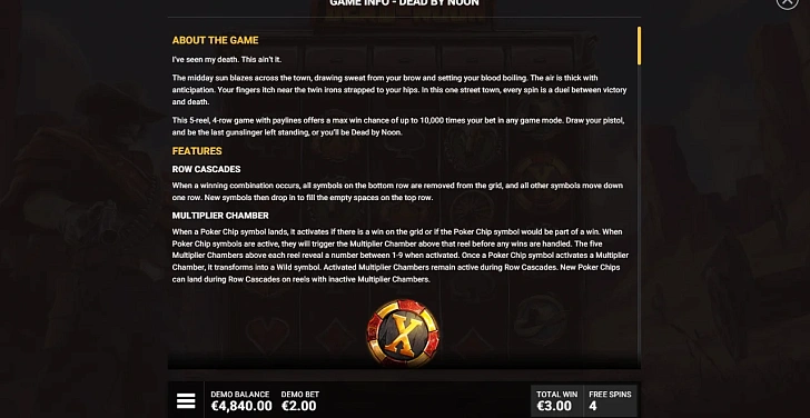 Settings: RTP, game rules, stakes and info panel.