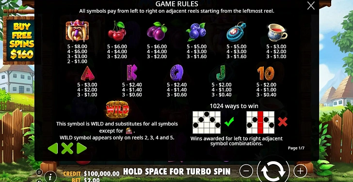 Settings: RTP, game rules, stakes and info panel.