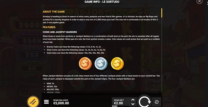 Settings: RTP, game rules, stakes and info panel.