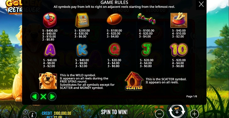 Bonus game: free spins, retriggers and bonus-round rules.