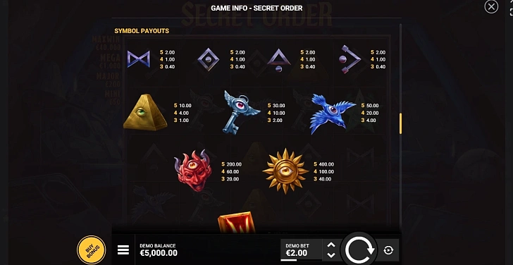 Settings: RTP, game rules, stakes and info panel.