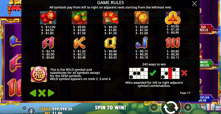 Settings: RTP, game rules, stakes and info panel.