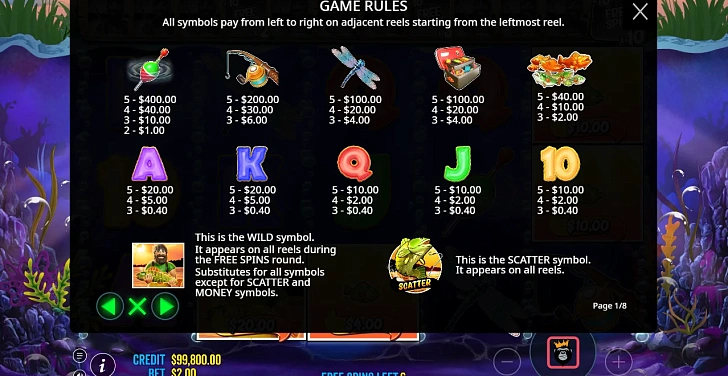 Settings: RTP, game rules, stakes and info panel.
