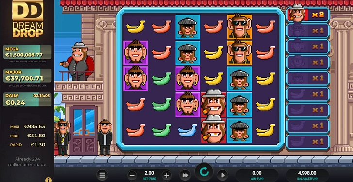 Gameplay process: wins, multipliers and cascade behaviour.