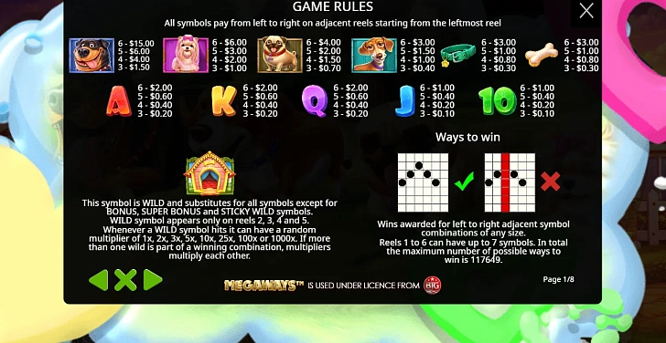 Settings: RTP, game rules, stakes and info panel.