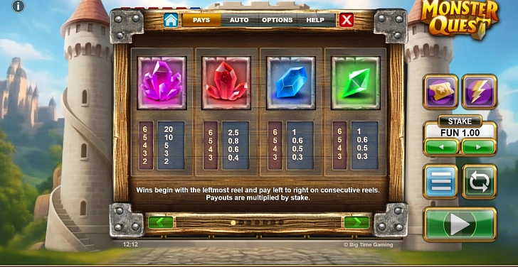 Settings: RTP, game rules, stakes and info panel.