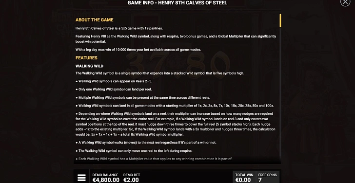 Settings: RTP, game rules, stakes and info panel.