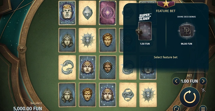Base game: layout, bet controls and balance display.