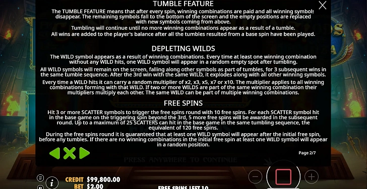 Bonus game: free spins, retriggers and bonus-round rules.