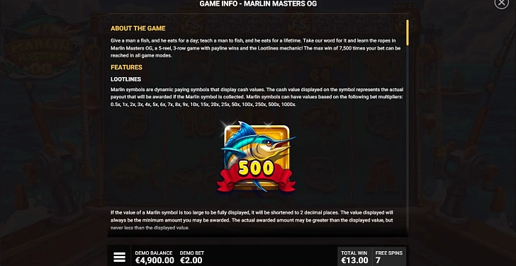 Settings: RTP, game rules, stakes and info panel.