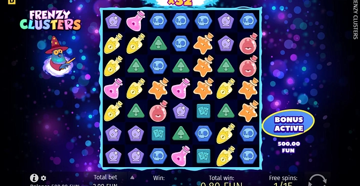 Gameplay process: wins, multipliers and cascade behaviour.