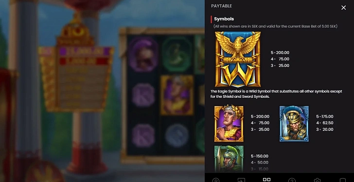 Settings: RTP, game rules, stakes and info panel.