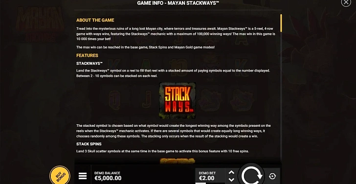 Settings: RTP, game rules, stakes and info panel.