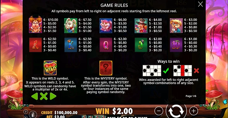 Settings: RTP, game rules, stakes and info panel.