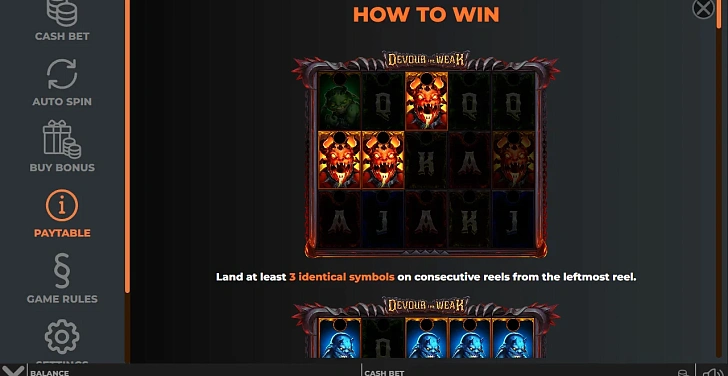 Settings: RTP, game rules, stakes and info panel.