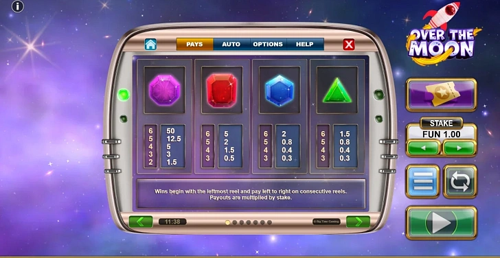 Settings: RTP, game rules, stakes and info panel.