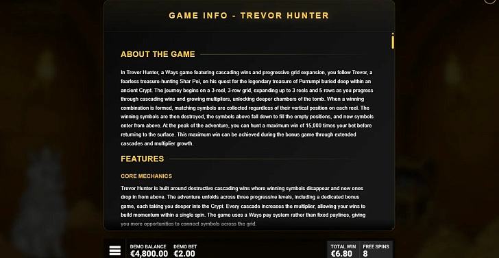 Settings: RTP, game rules, stakes and info panel.