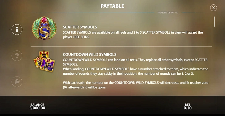 Settings: RTP, game rules, stakes and info panel.