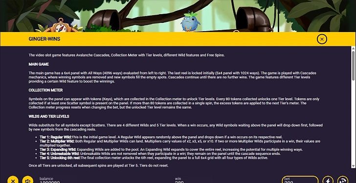 Settings: RTP, game rules, stakes and info panel.
