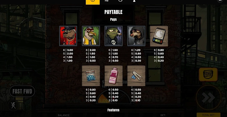 Settings: RTP, game rules, stakes and info panel.