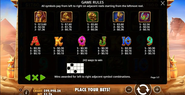 Settings: RTP, game rules, stakes and info panel.