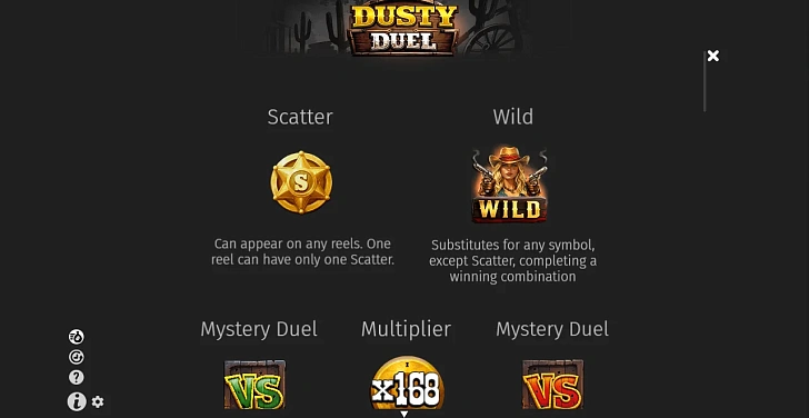 Settings: RTP, game rules, stakes and info panel.