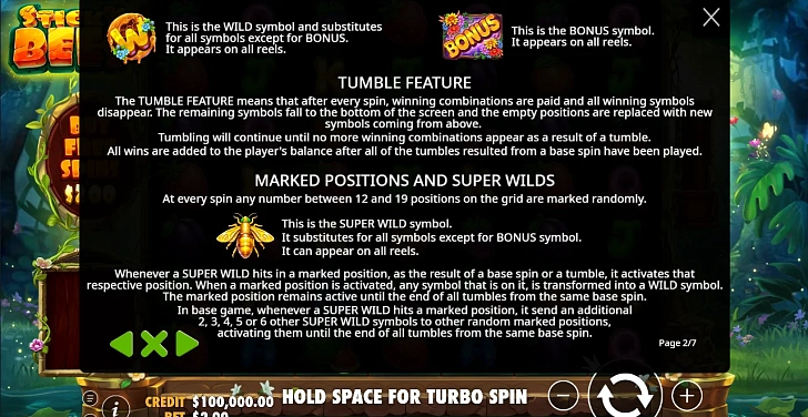Settings: RTP, game rules, stakes and info panel.