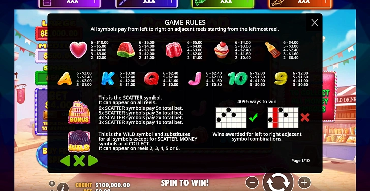Settings: RTP, game rules, stakes and info panel.