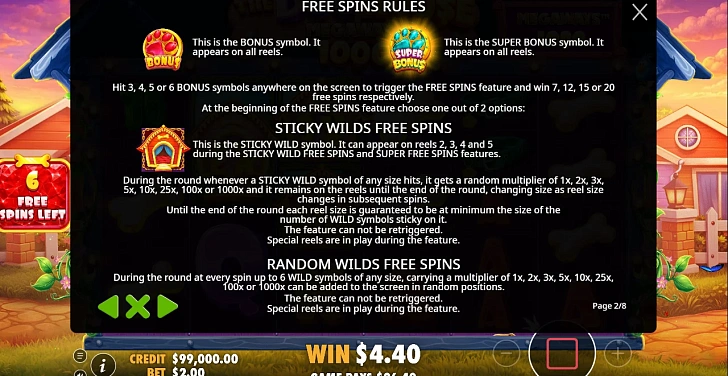 Bonus game: free spins, retriggers and bonus-round rules.